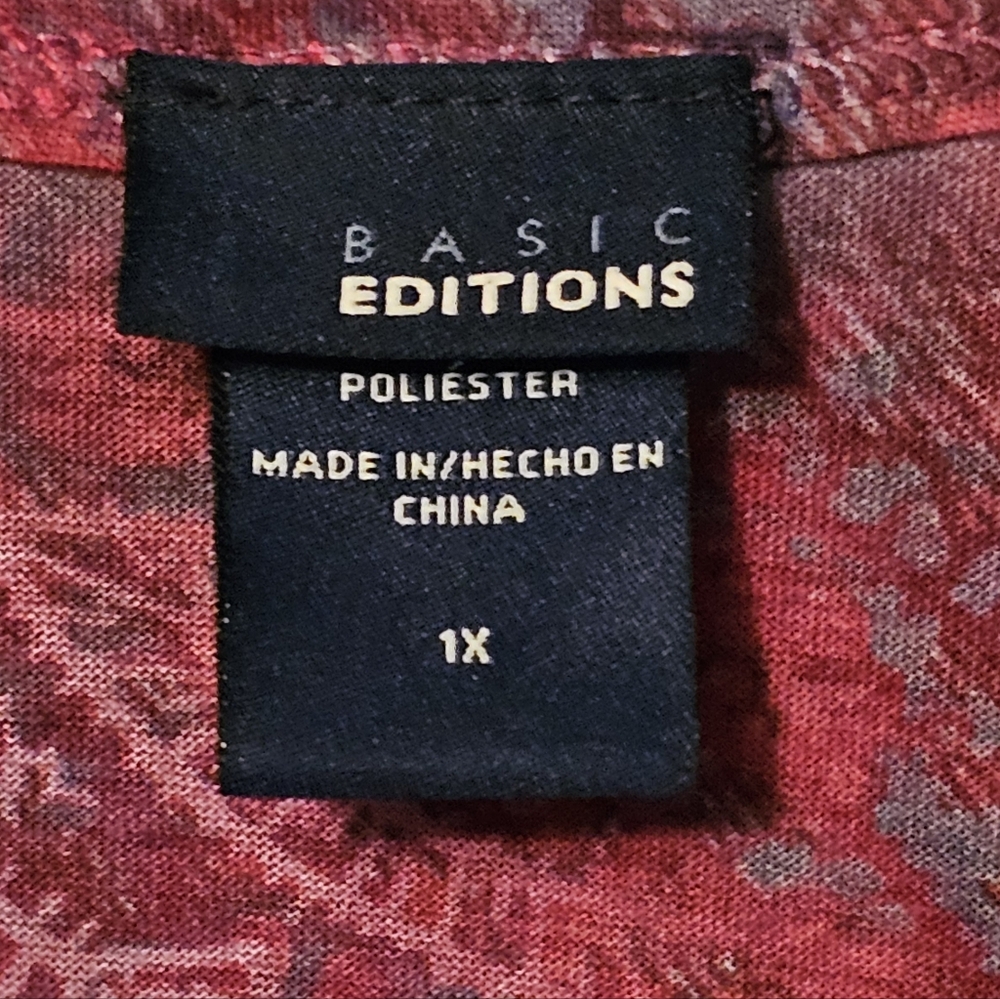 Basic Editions Patterned Top, Euc, Size 1x - image 3